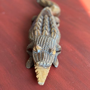 Vintage Folk Art Carved Wooden Crocodile Figurine Sculpture