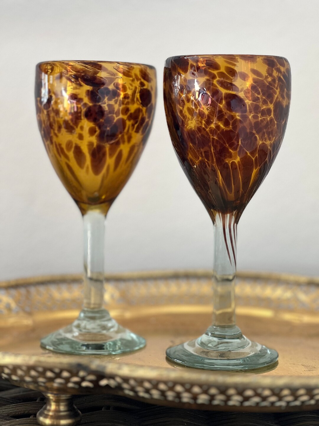 Vintage Hand Blown Tortoise Shell Wine Cocktail Glasses - Etsy