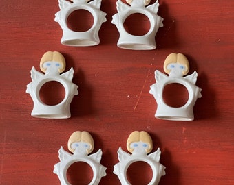 Vintage Christmas Winter Angel Ceramic Napkin Rings