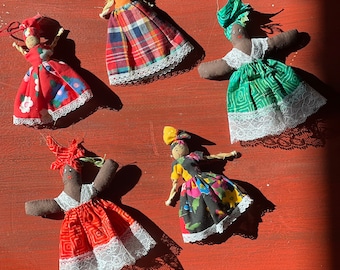 Vintage African Handmade Cloth Doll Ornaments Eclectic Decor Set of 5