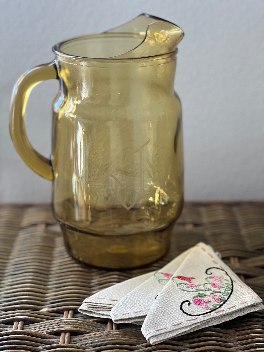 Letter Join Pitcher Vintage Anchor Hocking Letter “J” Etched Amber Glass Water Pitcher - Etsy