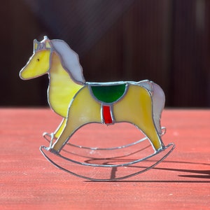 Vintage Stained Glass Rocking Horse Nursery Decor