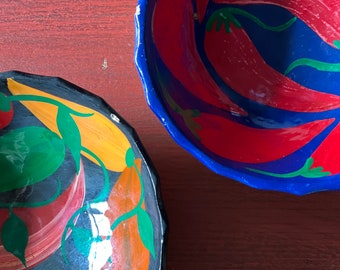 Vintage Mexican Peppers Clay Salsa Bowls or Serving Bowls