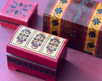 Vintage Polish Wooden Carved Hand Painted Box