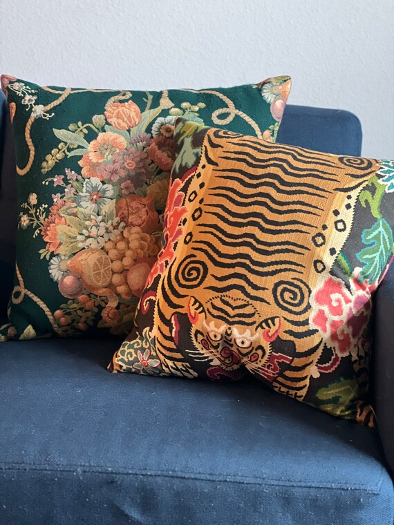 Vintage Green Tapestry Pillows Set of 2 Large Etsy Canada
