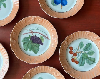Vintage Mottahedeh Vista Alegre Summer Fruit Cake Stand and Plates