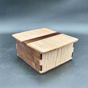 Curly Maple | Claro Walnut | Madagascar Ebony | Walnut - Gorgeous Grain Hinged Box for Your Precious Treasures and Jewelry