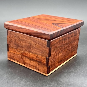 Brazilian Pomelle Granadillo & Bolivian Rosewood and Curly Maple - Gorgeous Grain Hinged Box for Your Precious Treasures and Jewelry