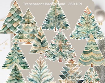 Watercolor Christmas Trees Clipart, Painted Tree Clipart, Christmas Illustrations, Instant Download, Clipart for crafts, printable stickers,