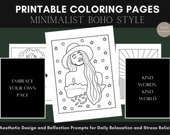 Minimalist Coloring Pages for Adults, Printable Coloring Book, Boho Coloring Pages, Adult Coloring Book Printable, Aesthetic Coloring Pages