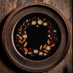 Autumn Floral Wreath Cross Stitch Pattern: Fall Embroidery (PDF Pattern Download)