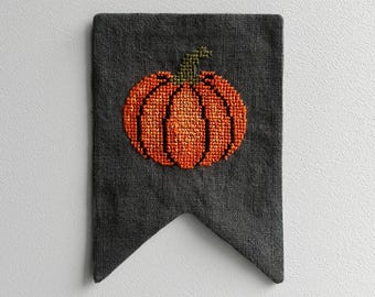 Cross stitch pattern for beginners Pumpkin, Autumn cross stitch, Halloween scary cross stitch pattern, Flag with embroidery, PDF embroidery