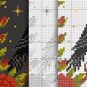 Сrow and rose bush cross stitch pattern, Halloween scary cross stitch, Spooky cross stitch, Scary cross stitch, PDF embroidery pattern