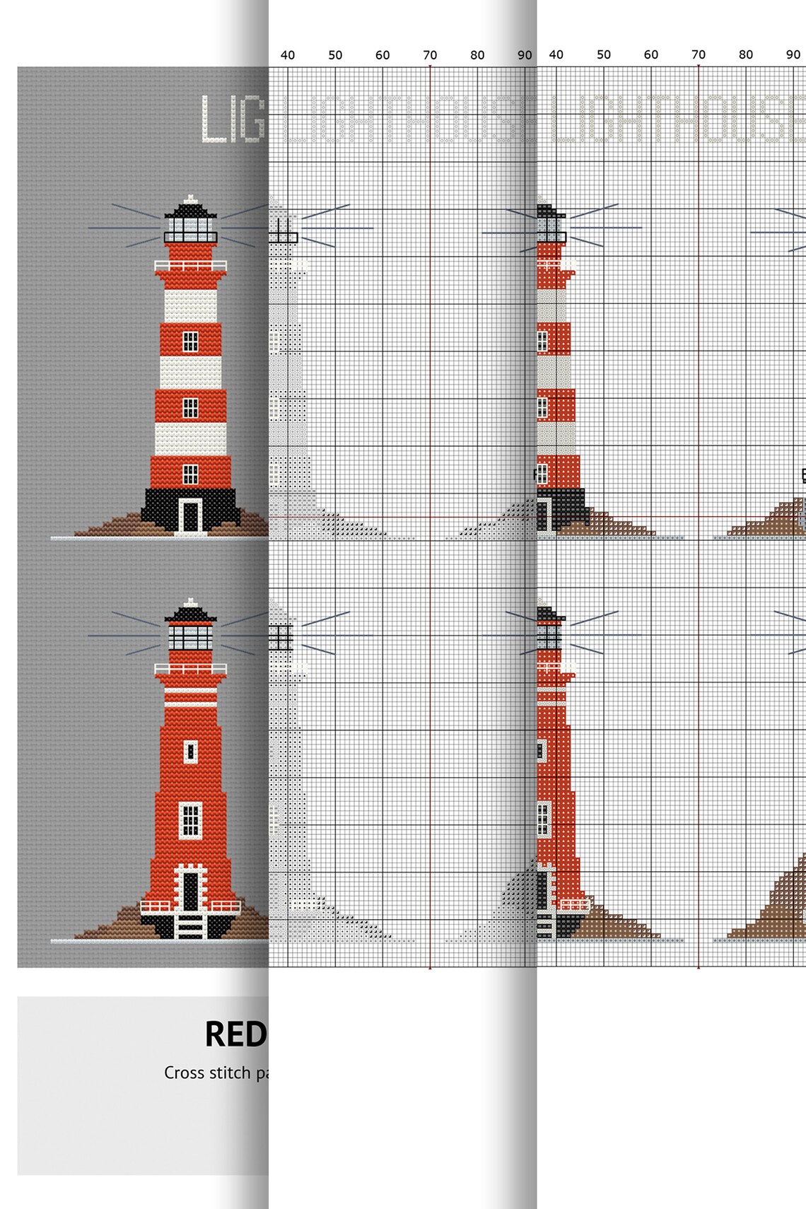 Red Lighthouses сross Stitch Pattern, Marine Embroidery, Sea Cross ...
