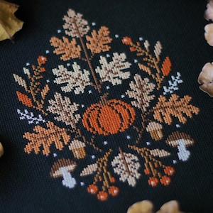 Autumn Sampler Cross Stitch Pattern, Pumpkin, Fall Embroidery (PDF Pattern)