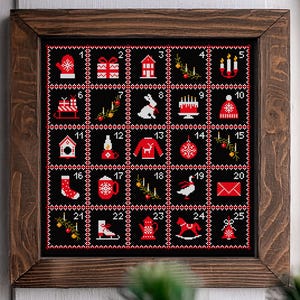 Christmas Advent Calendar Cross Stitch Pattern: Beginner Embroidery (PDF Download)