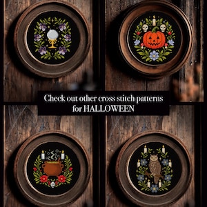 Owl cross stitch pattern, Halloween cross stitch, Crystal ball cross stitch pattern, Scary cross stitch, Pumpkin cross stitch pattern, Witch's cauldron cross stitch pattern, PDF embroidery pattern