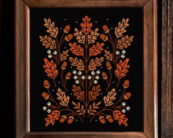Fall Sampler Cross Stitch Pattern: Acorns & Oak Leaves, Autumn Embroidery (PDF Pattern Download)