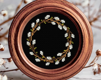 Willow Cross Stitch Pattern for Beginners: Spring Easter Floral Embroidery (PDF Download)