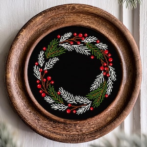 Christmas Wreath Cross Stitch Pattern for Beginners: Berries Embroidery Design (PDF Pattern Download)