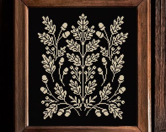 Autumn Sampler Cross Stitch Pattern For Beginners: Acorns & Oak Leaves, Fall Embroidery (PDF Download)