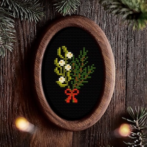 Christmas Mistletoe Cross Stitch Pattern: Beginner Embroidery (PDF Download)