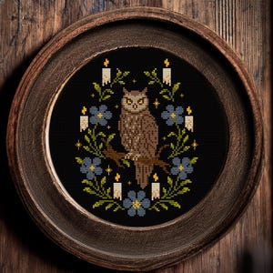 Halloween Magic Owl Cross Stitch Pattern: Mystical Scary Embroidery (PDF Download)