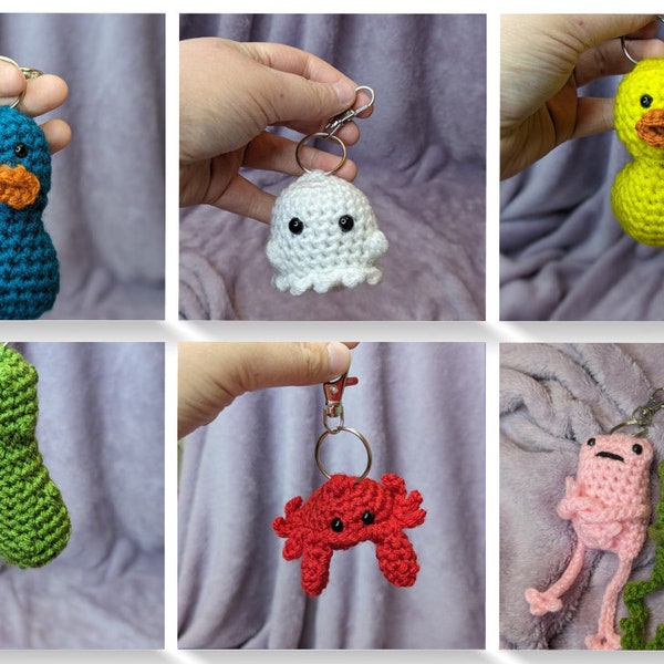 Crochet Keychain  / duck / crab / pickle / ghost / frog / gifts under 15 / amigurumi