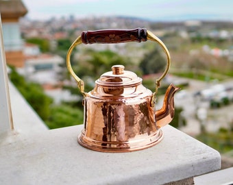 Handgemaakte koperen theepot, koperen ketel, vintage geïnspireerde koperen theepot, koperen keukengerei, gegraveerde koperen ketel, vintage ketel