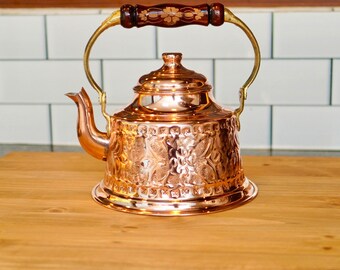 Handmade Copper Teapot, Copper Kettle, Vintage Inspired Copper Teapot, Copper Kitchenware, Engraved Copper Kettle, Vintage Kettle