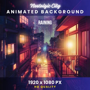 Animated Background Nostalgic City Balcony Lofi Room Raining Vtuber | Lofi Twitch overlay vtuber background lofi vtuber
