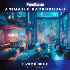 Animated Background Penthouse Enchanted Skyline View | Lofi Room Vtuber Overlay