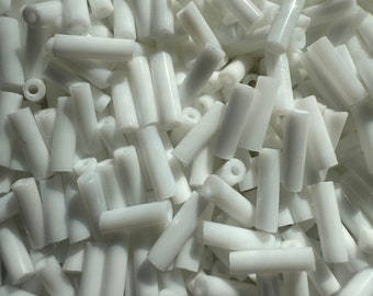 10 grams  Loose white Czech glass tube bugle beads size  6mm X 1.9mm  #3