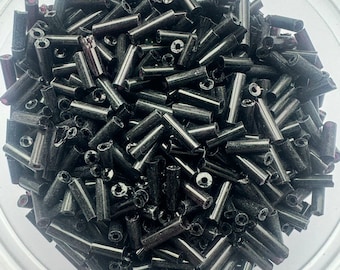 10 grams  Loose opaque black Czech glass tube bugle beads size  6mm X 1.9mm  #3