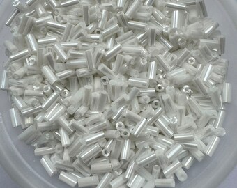 10 grams or 20 grams or 30 grams Loose white Czech glass tube bugle beads size 4mm X 1.9mm  #2