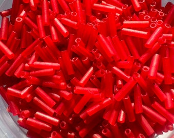 10 grams  Loose red Czech glass tube bugle beads size  6mm X 1.9mm  #3