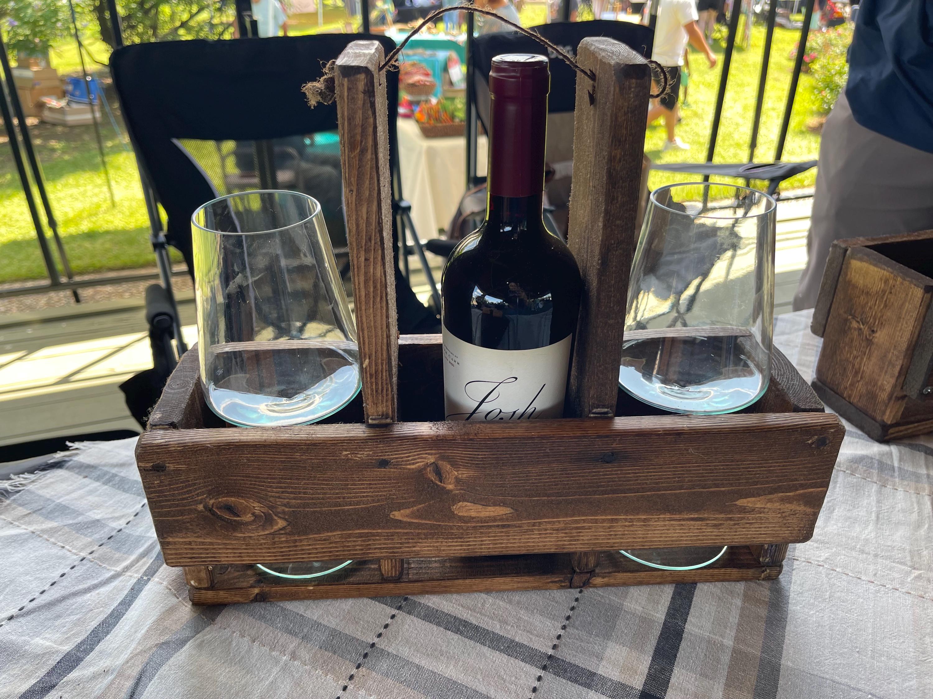 Rustic Wine Caddy Holder – Handmade Wood Wine Tote With Glass Holders ...