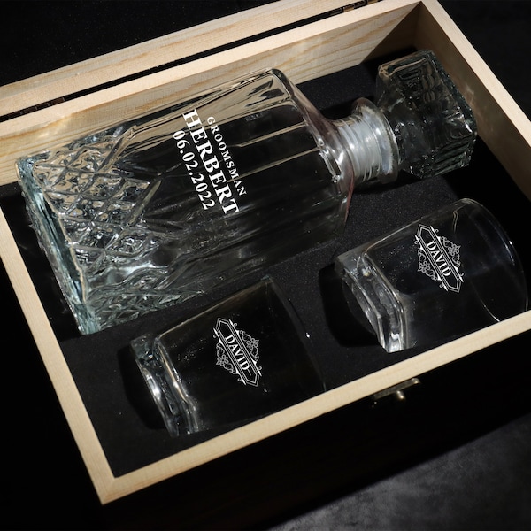 Ensemble de carafe à whisky personnalisé pour hommes, ensemble de carafe à whisky personnalisé avec gravure haut de gamme, cadeaux pour petits amis, cadeaux d'anniversaire pour père