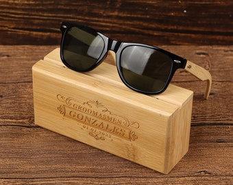 Personalisierte Groomsmen Holz-Sonnenbrille，Custom Holz Sonnenbrille mit Holzbox，Hochzeitsgeschenke，Bachelorette Party Favors，Best Man Gifts