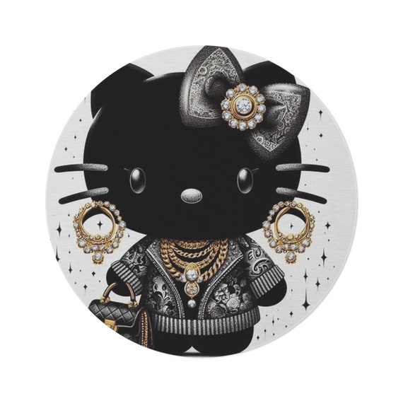 Black Hello Kitty Round Rug