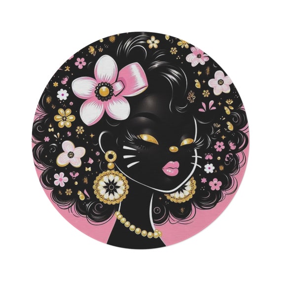 Black Hello Kitty Round Rug