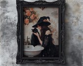 Victorian Witch Cat Halloween Print: Dark Academia Gothic Decor (Digital Download)
