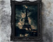 Gothic Eiffel Tower Print, Dark Academia Art, Printable Vintage Paris Print, Rustic Eiffel Tower Oil Painting, Antique Farmhouse Wall Decor