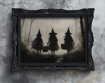 Little Witchy Halloween Print: Vintage Spooky Cottagecore Wall Art (Digital Download)