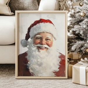Neutralny plakat z portretem Świętego Mikołaja, Magiczna biała galeria sztuki bożonarodzeniowej, Dekoracja świąteczna, Winter Wonderland Cottagecore Oil Painting