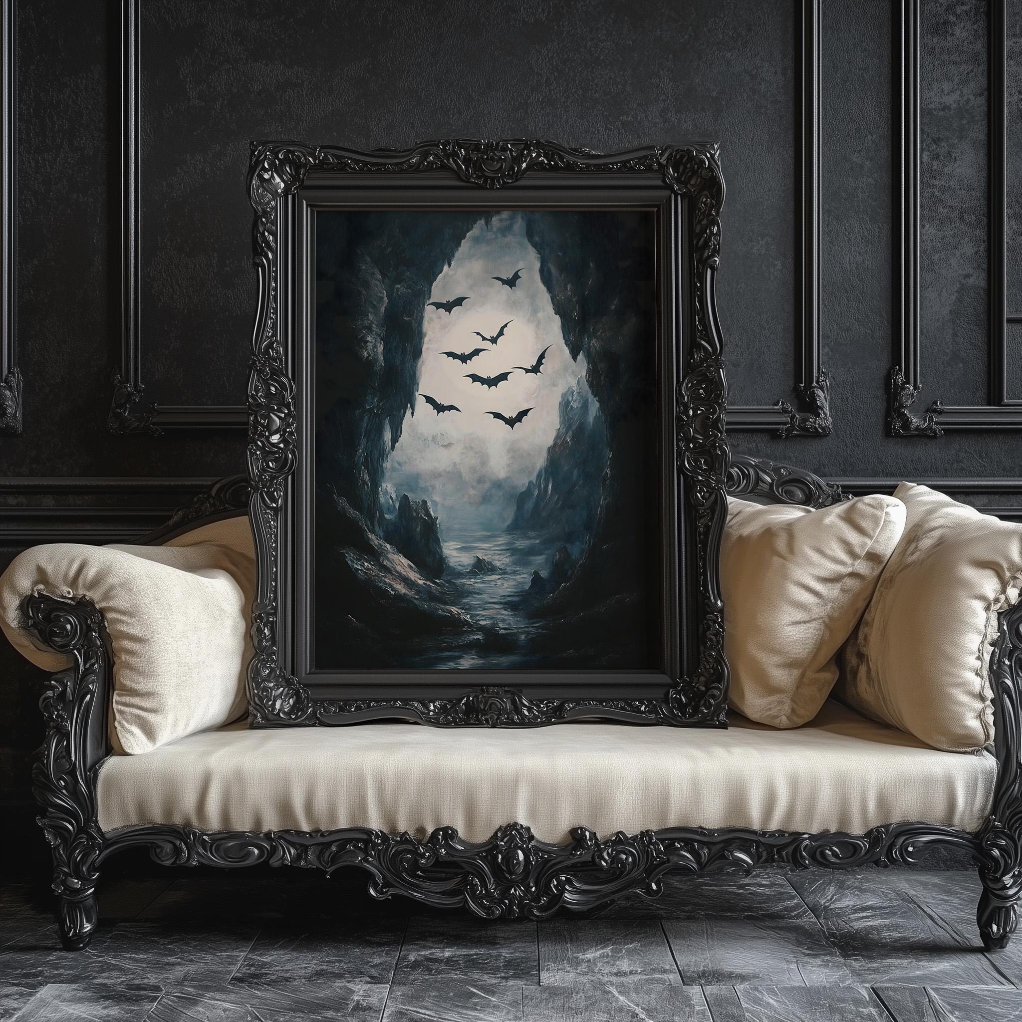 Bat Cave Halloween Print, Vintage Bat Painting, Dark Academia Aesthetic ...