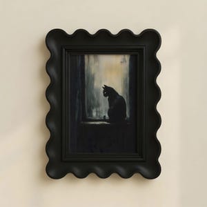 Moody Black Cat Oil Painting Print, Vintage Halloween Gothic Wall Decor (Digital Download)