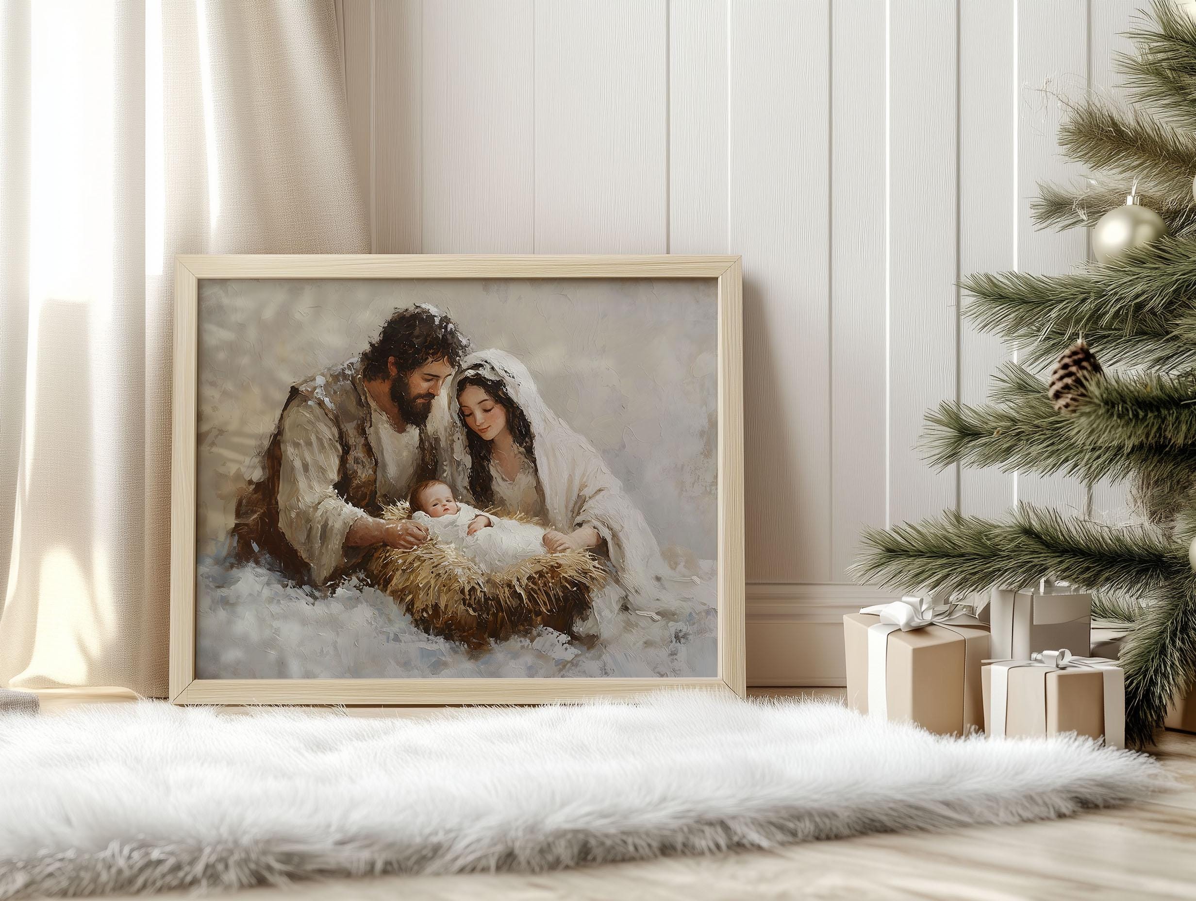 Rustic Nativity Background Rustic Nativity Scene Print: Vintage Christmas Wall Art (digital ...