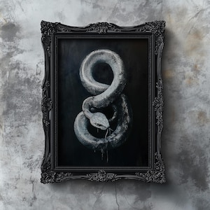Gothic White Snake Print, Neutral Halloween Snake Art, Dark Academia Snake Aesthetic Oil Painting, Printable Vintage Serpent Farmhouse Decor