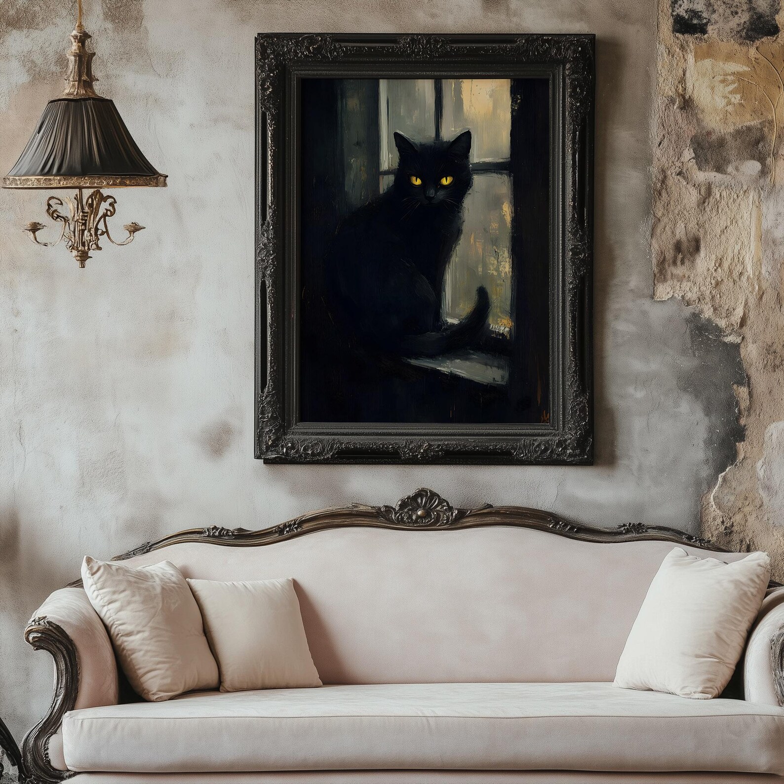 Black Cat Halloween Art Print: Vintage Dark Academia Poster (digital ...